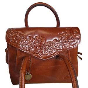 Patricia Nash Notely Satchel Women Medium Tan Floral Embossed Leather Bag